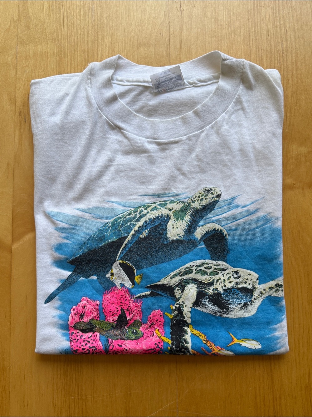 Vintage 1991 Sea Turtle Ocean Graphic T-Shirt Hanes USA XL Single Stitch White